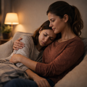 mujer recibiendo apoyo emocional de una amiga en un momento difícil