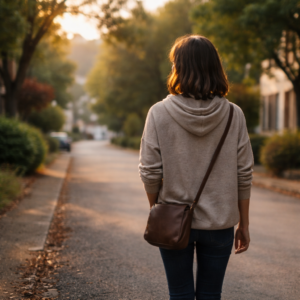 mujer caminando sola reflexionando sobre una decisión importante