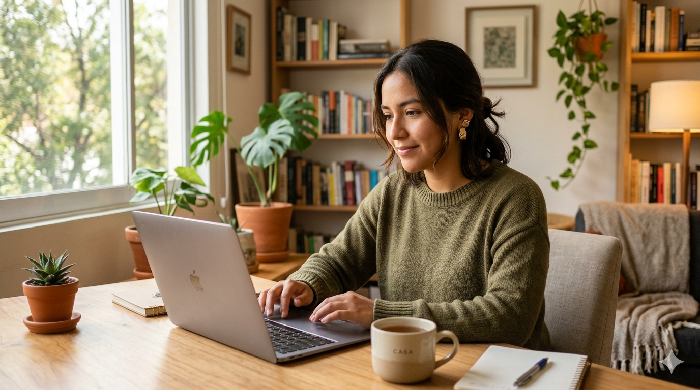 mujer informándose sobre pastillas para abortar en casa